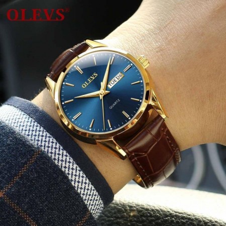OLEVS Mens Watches Top Brand Luxury Quartz Casual Business Leather